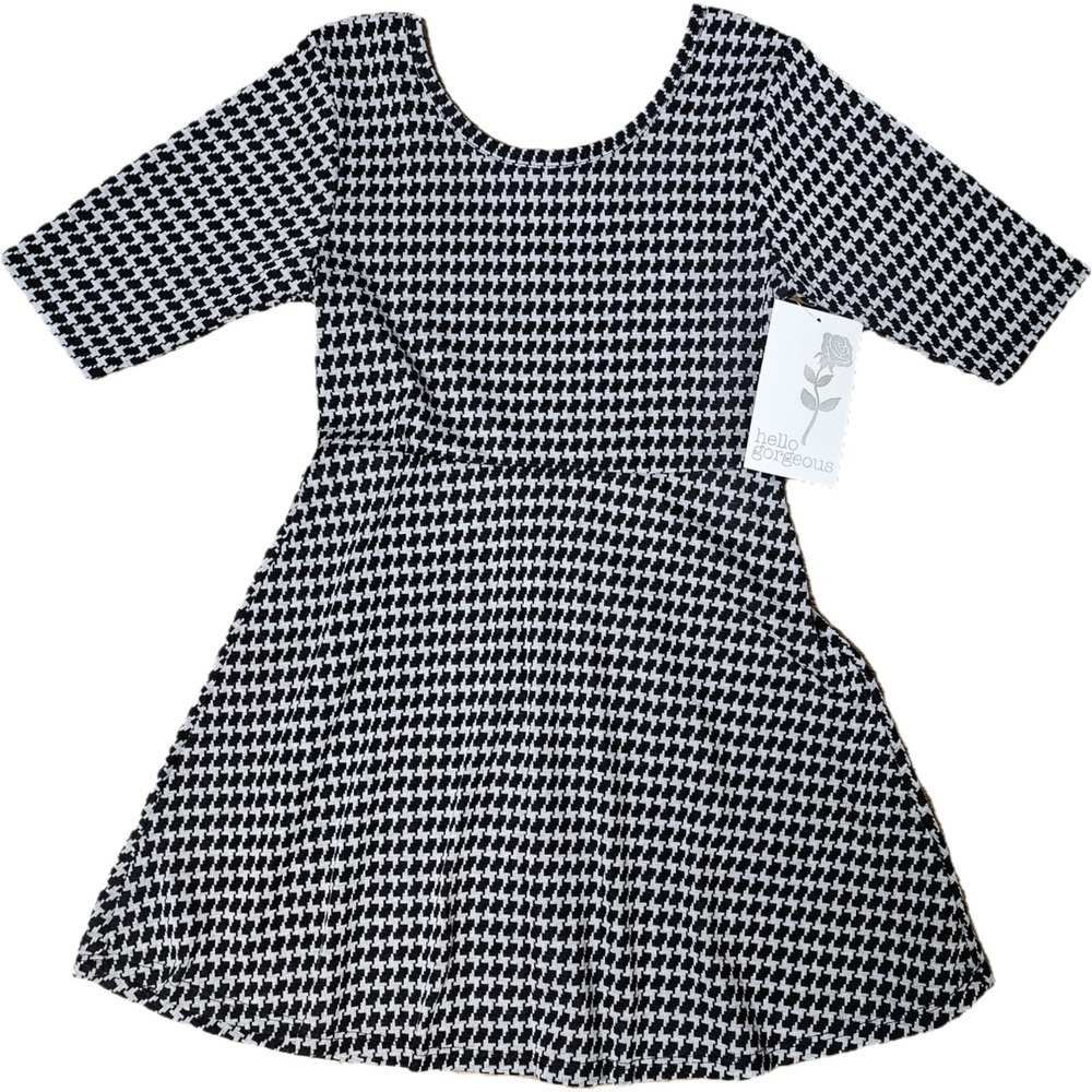 NWT Hello Gorgeous Girl's Black & Gray Houndstooth Fit & Flare Dress Size 12